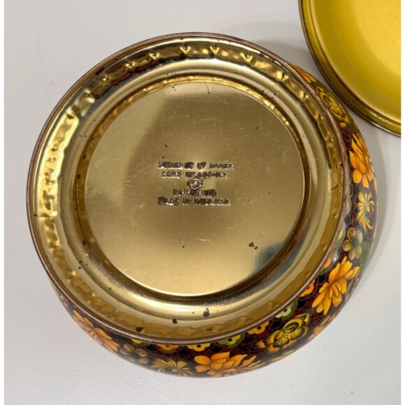 Daher Biscuit/Cookie Tin Made in England Floral Brass Finial MCM Orange - Picture 6 of 9